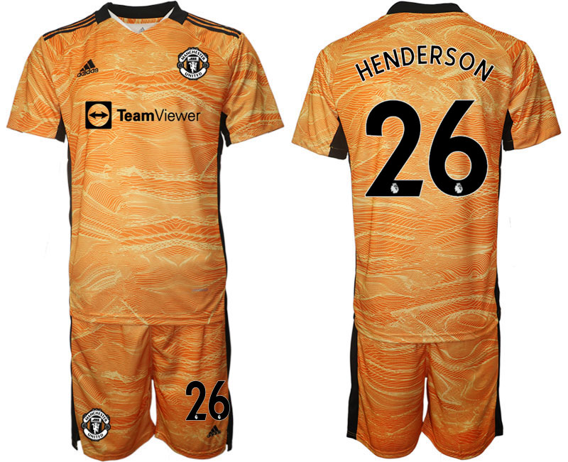 Men 2021-2022 Club Manchester United Orange Yellow goalkeeper #26 Soccer Jersey